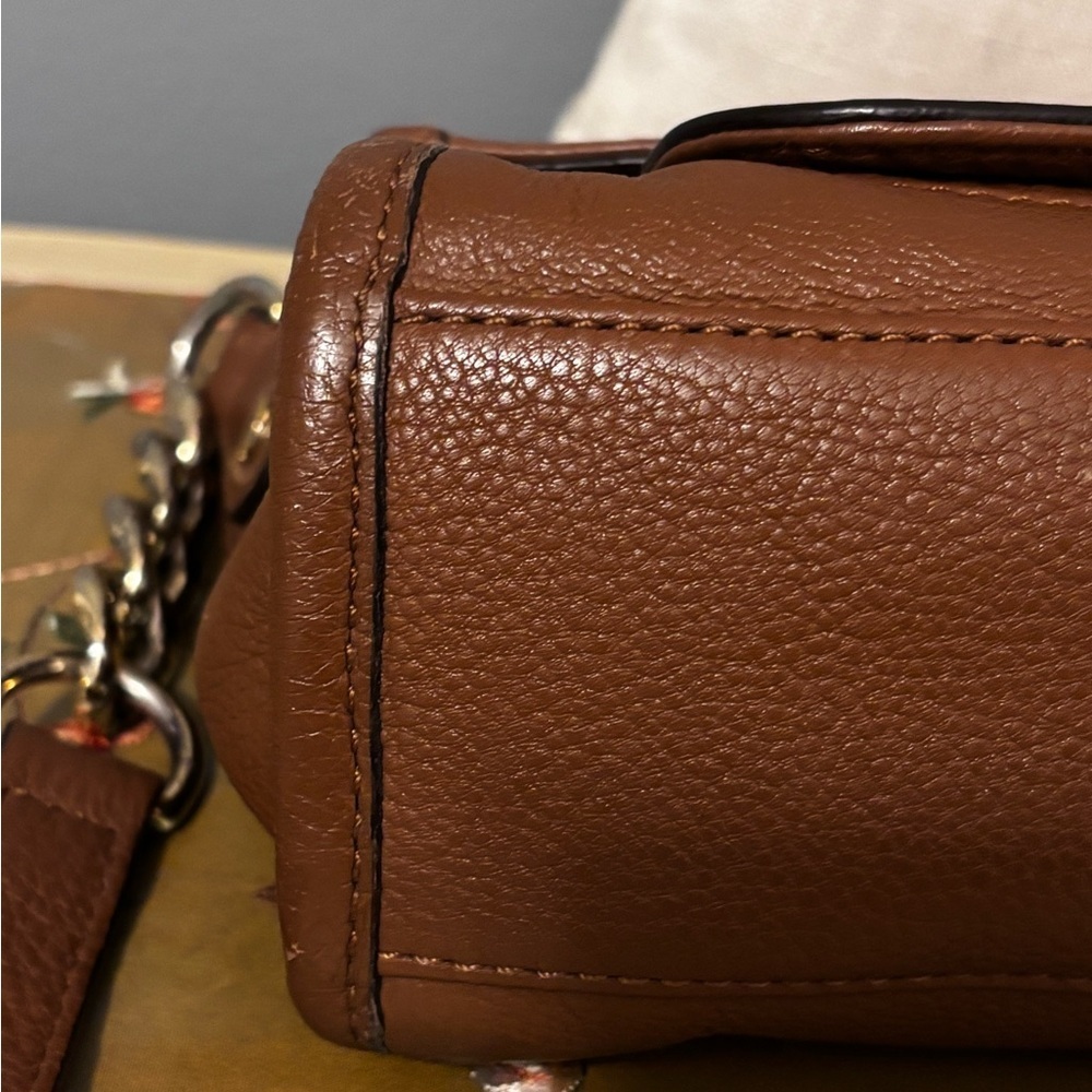 Michael Kors Margo Brown Leather Gold Chain Messenger Crossbody Bag - Picture 9 of 14
